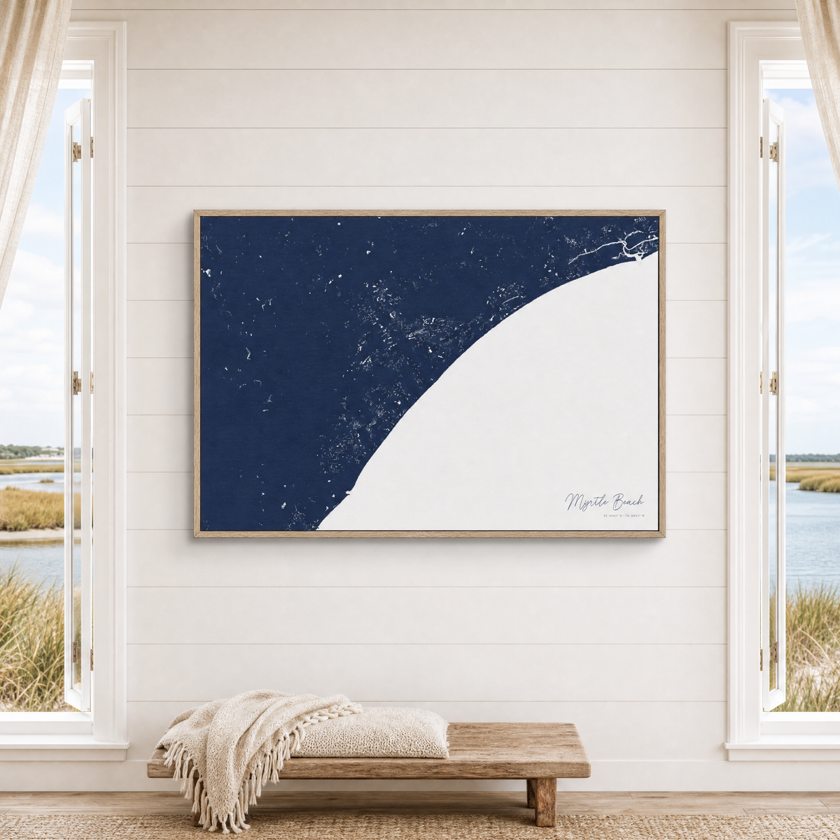 Myrtle Beach canvas map — window-scene interior
