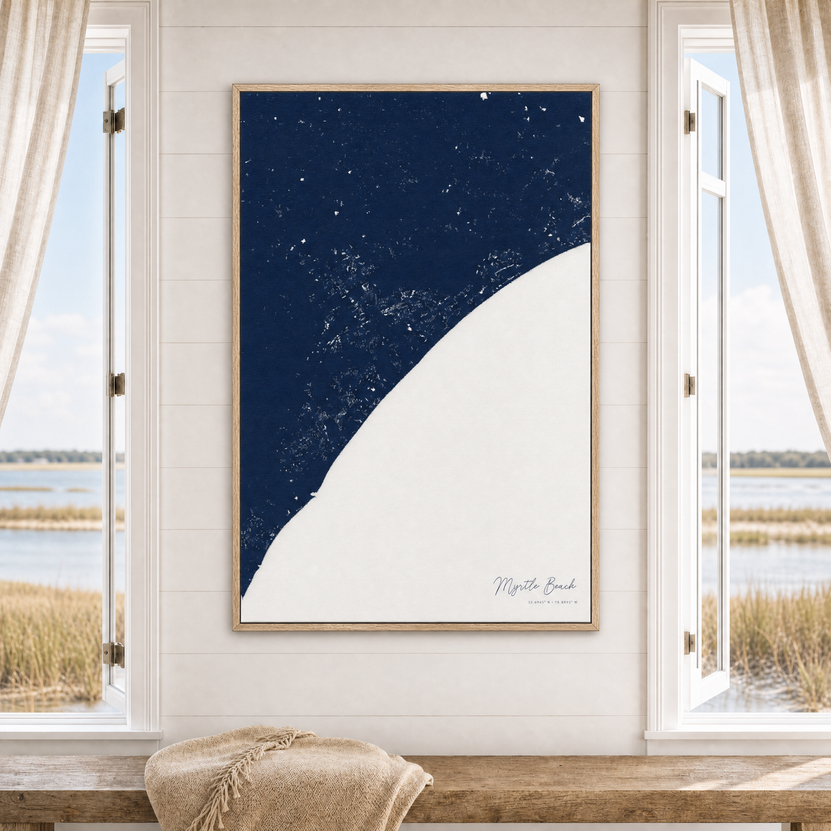 Myrtle Beach canvas map — window-scene interior