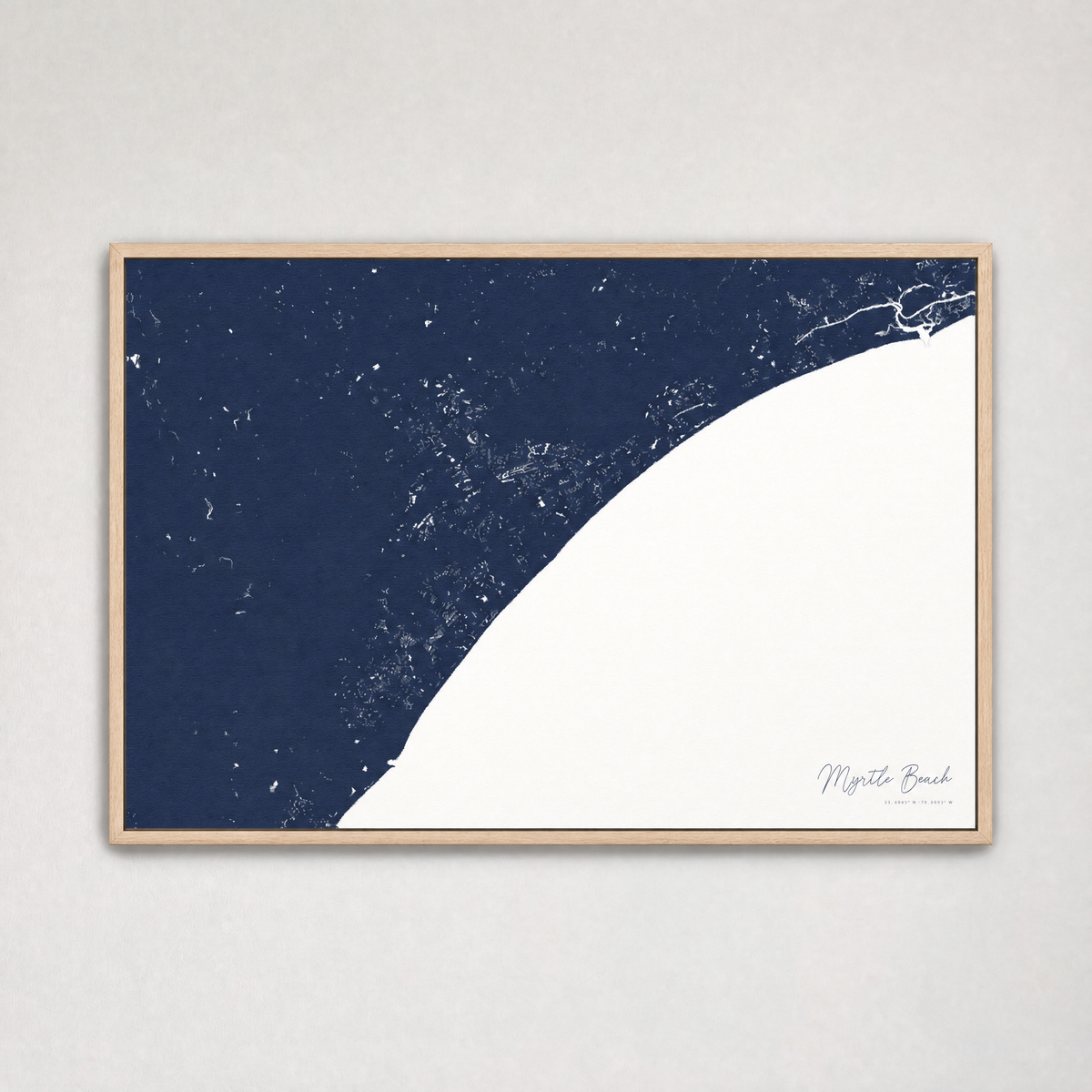 Myrtle Beach Coastal Map — Canvas Horizontal — navy, Light Wood