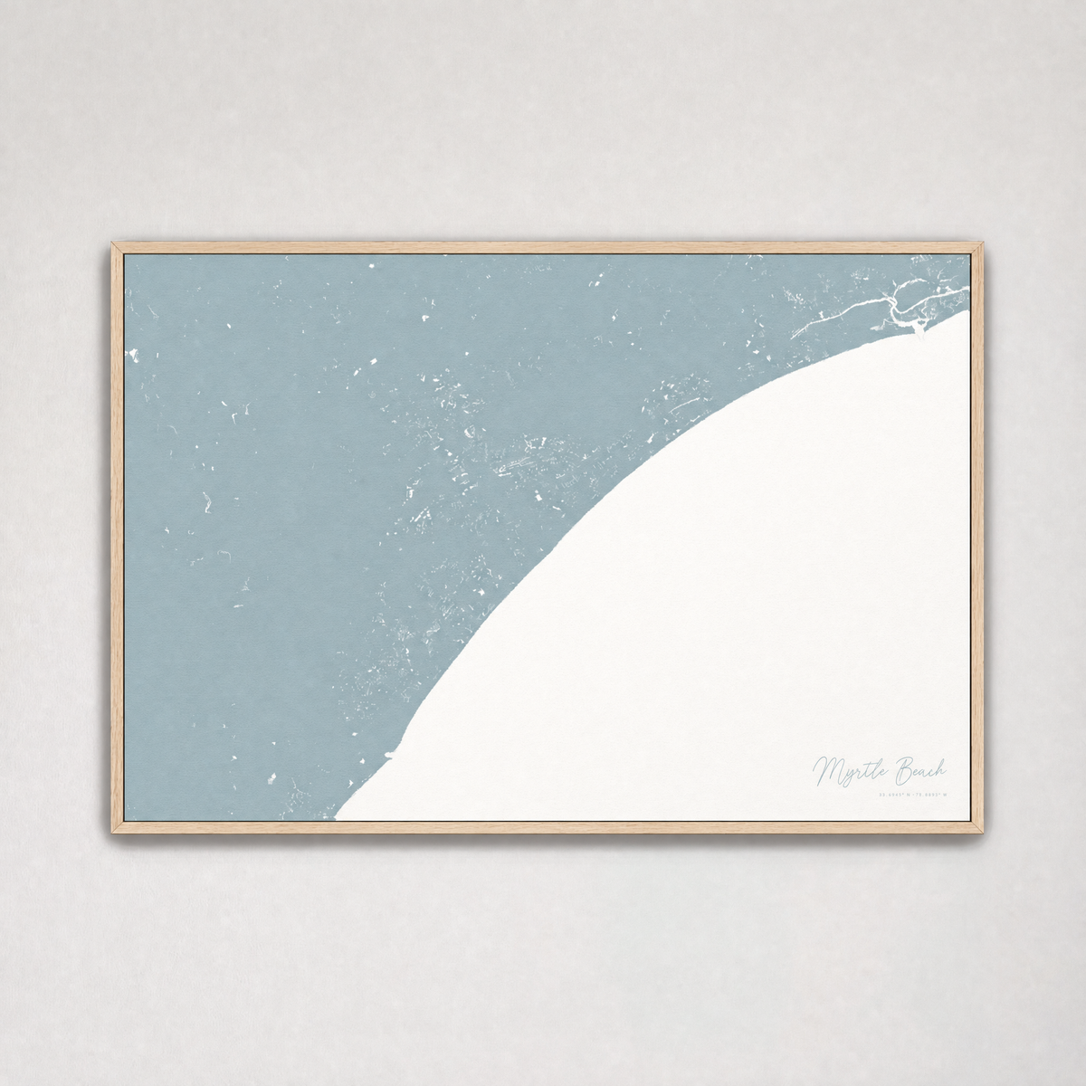 Myrtle Beach Coastal Map — Canvas Horizontal — soft-blue, Light Wood