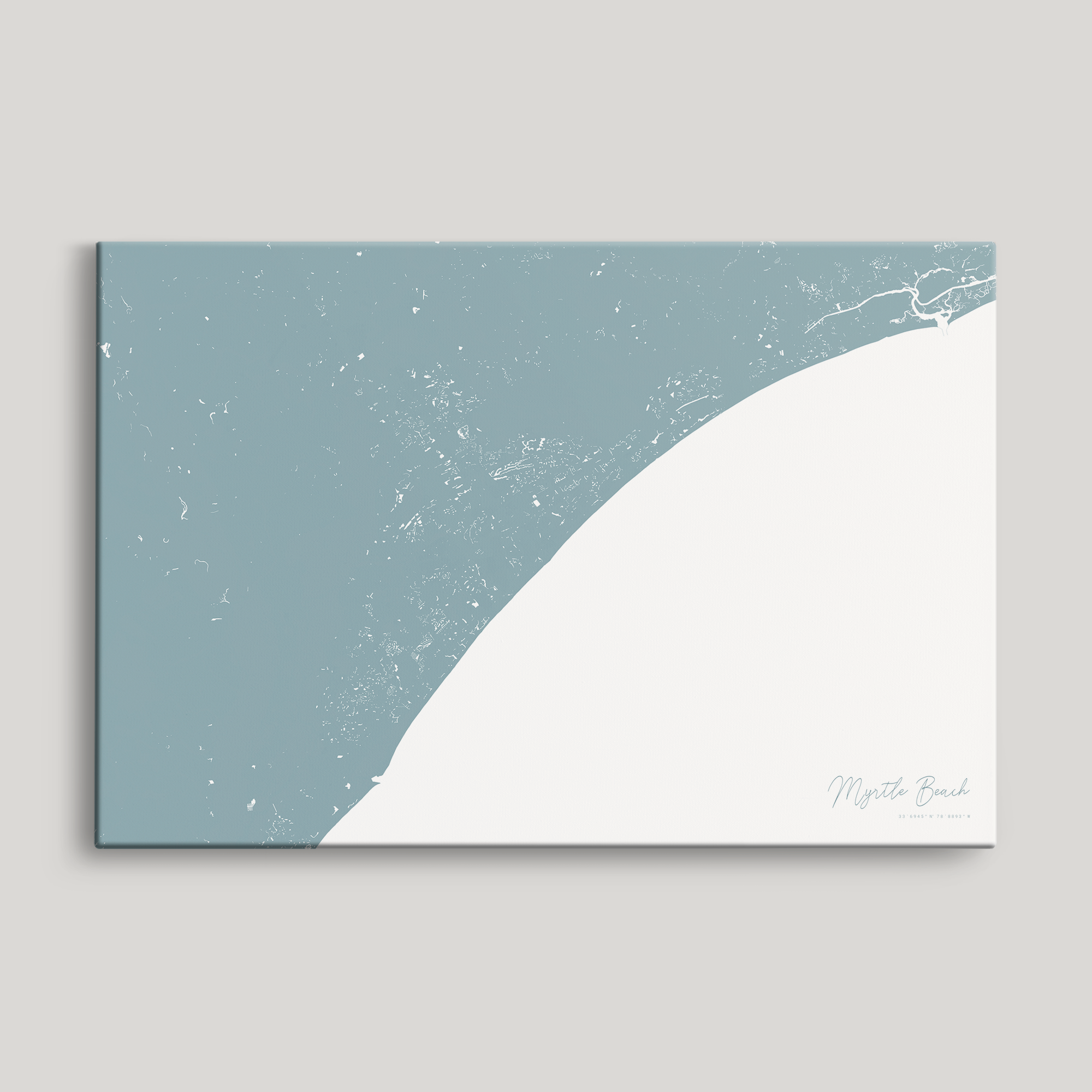 Myrtle Beach Coastal Map — Canvas Horizontal, soft-blue, No Frame