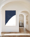 Myrtle Beach navy vertical canvas map in the Bello mixed room scene