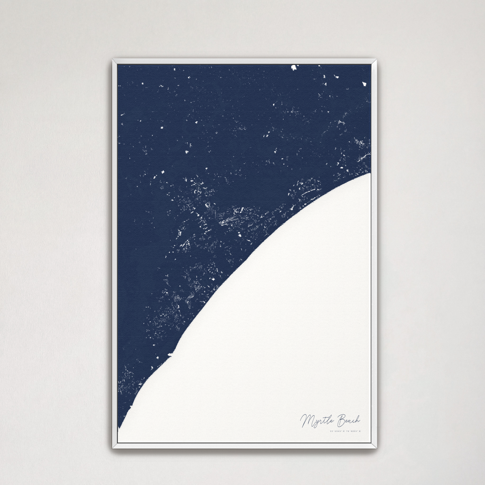 Myrtle Beach Coastal Map — Canvas Vertical, navy, White Frame