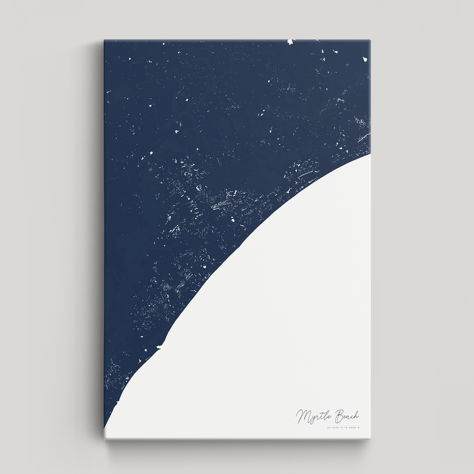 Myrtle Beach Coastal Map — Canvas Vertical, navy, No Frame