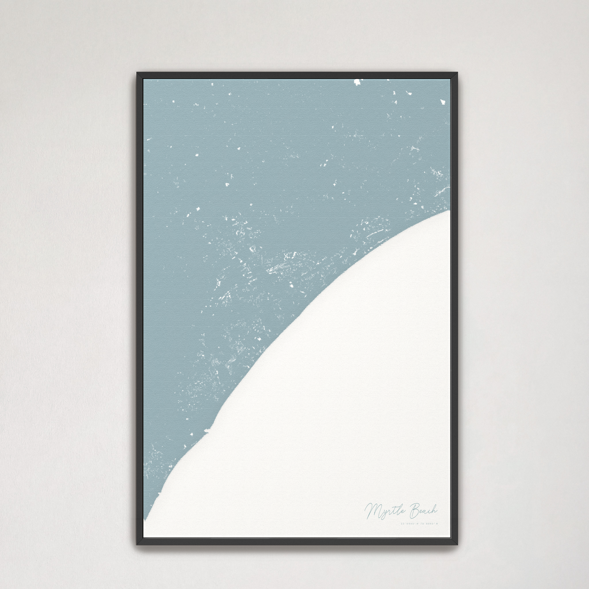 Myrtle Beach Coastal Map — Canvas Vertical, soft-blue, Black Frame