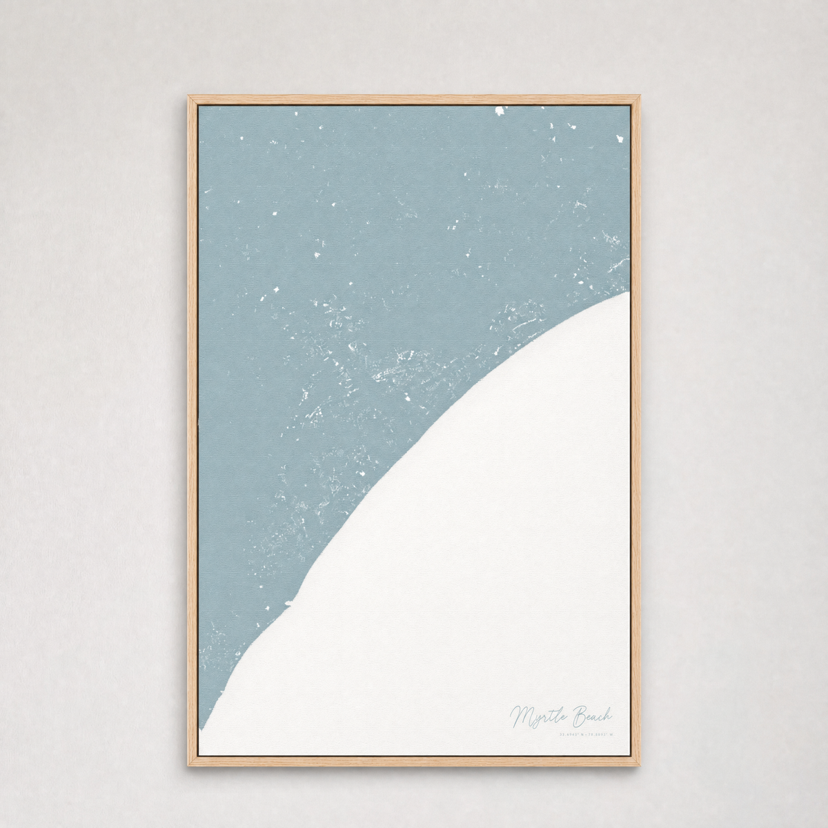Myrtle Beach Coastal Map — Canvas Vertical — soft-blue, Light Wood