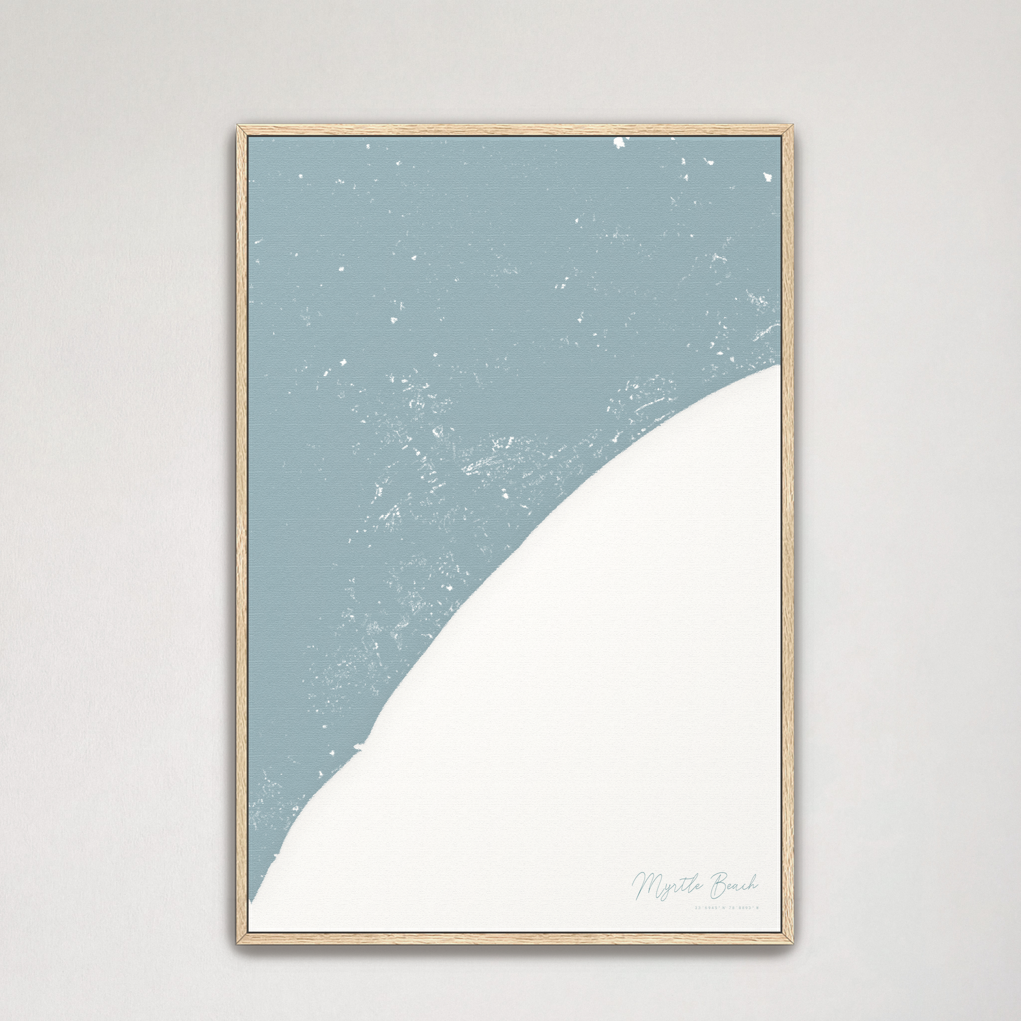 Myrtle Beach Coastal Map — Canvas Vertical, soft-blue, Natural Oak