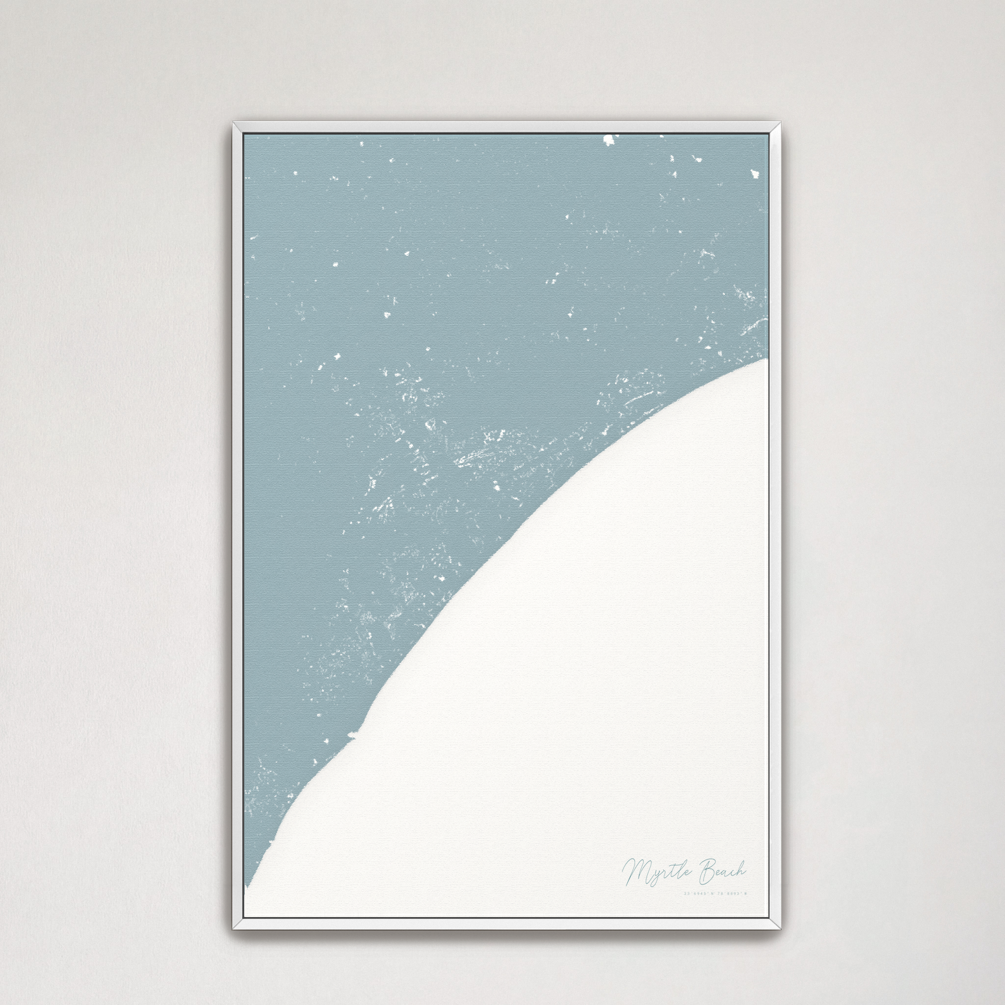 Myrtle Beach Coastal Map — Canvas Vertical, soft-blue, White Frame