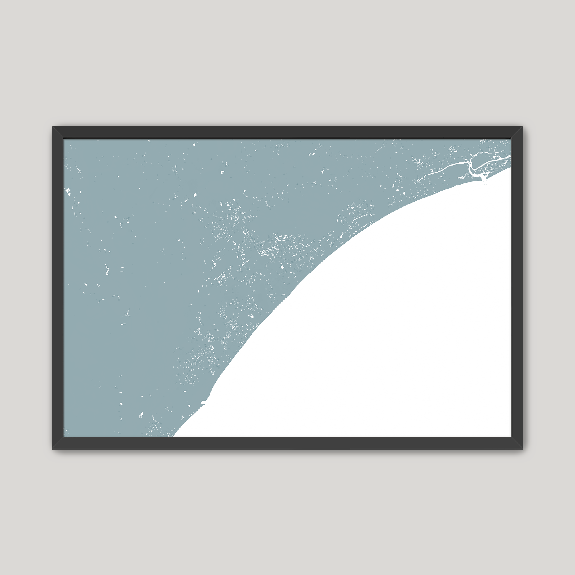Myrtle Beach Coastal Map — Fine Art Print Horizontal, soft-blue, Black Frame, 10x8