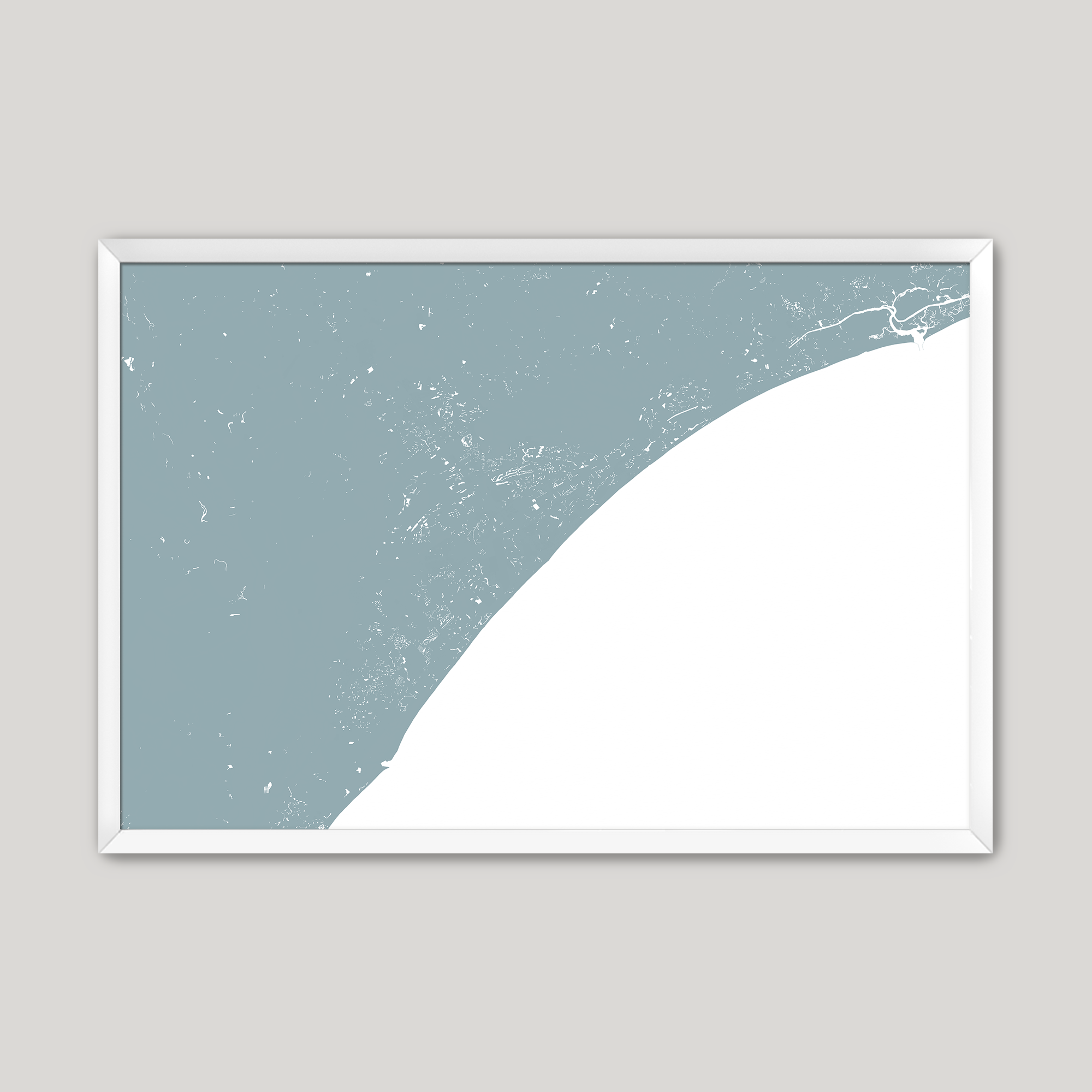 Myrtle Beach Coastal Map — Fine Art Print Horizontal, soft-blue, White Frame, 10x8