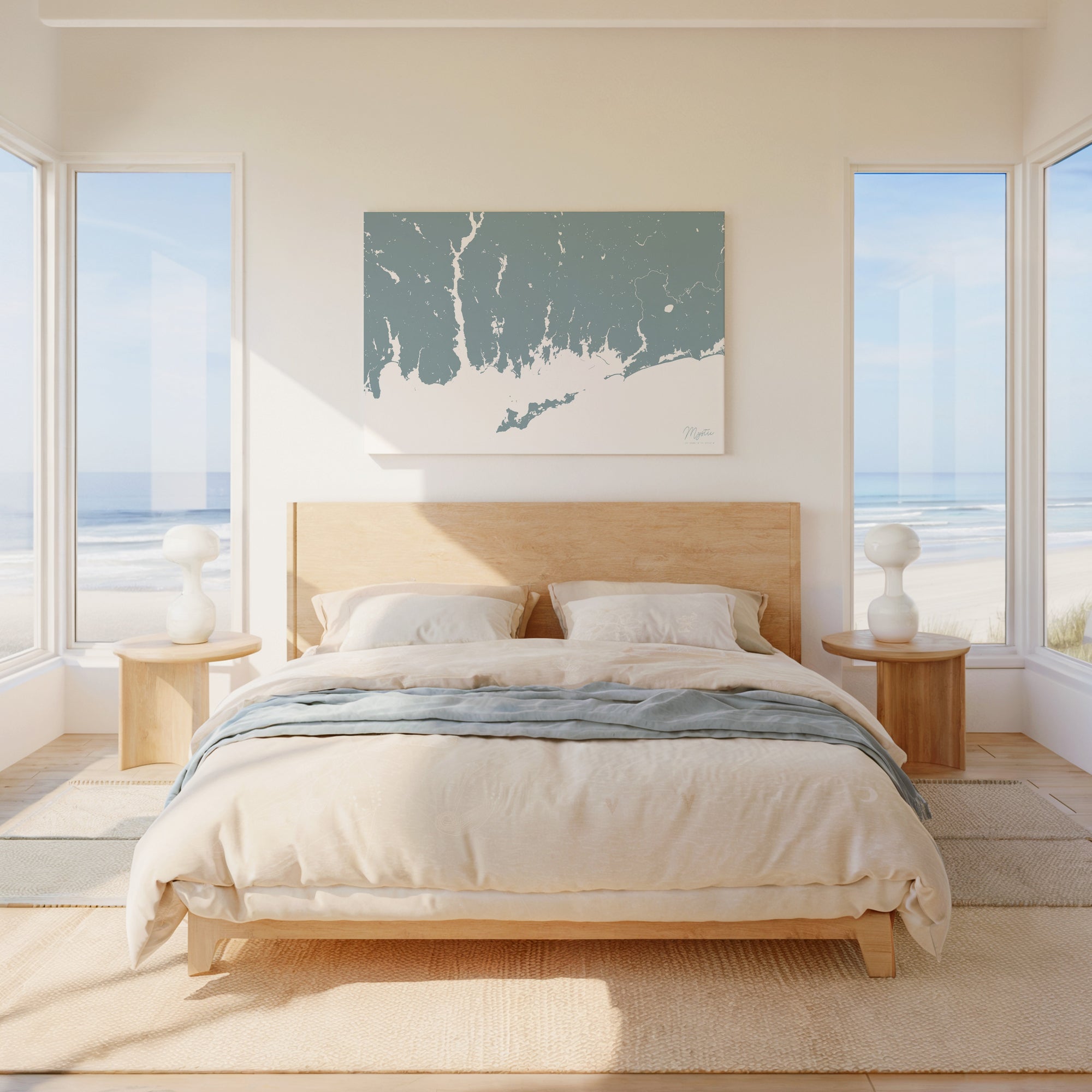 Mystic soft blue horizontal wrapped canvas map in the ratio 3:2 hand mockup
