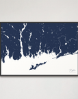 Mystic Coastal Map — Canvas Horizontal, navy, Black Frame