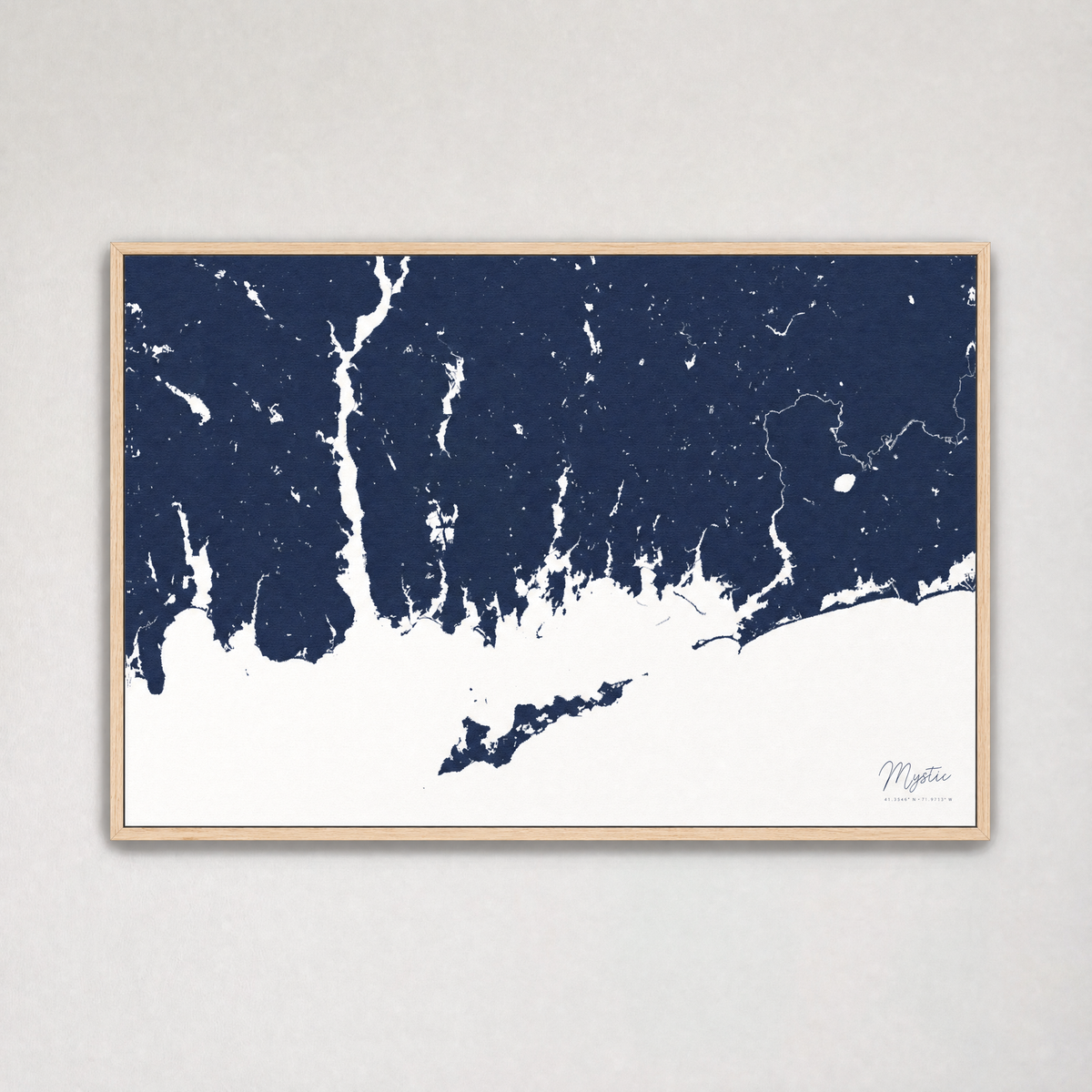 Mystic Coastal Map — Canvas Horizontal — navy, Light Wood