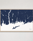 Mystic Coastal Map — Canvas Horizontal — navy, Light Wood
