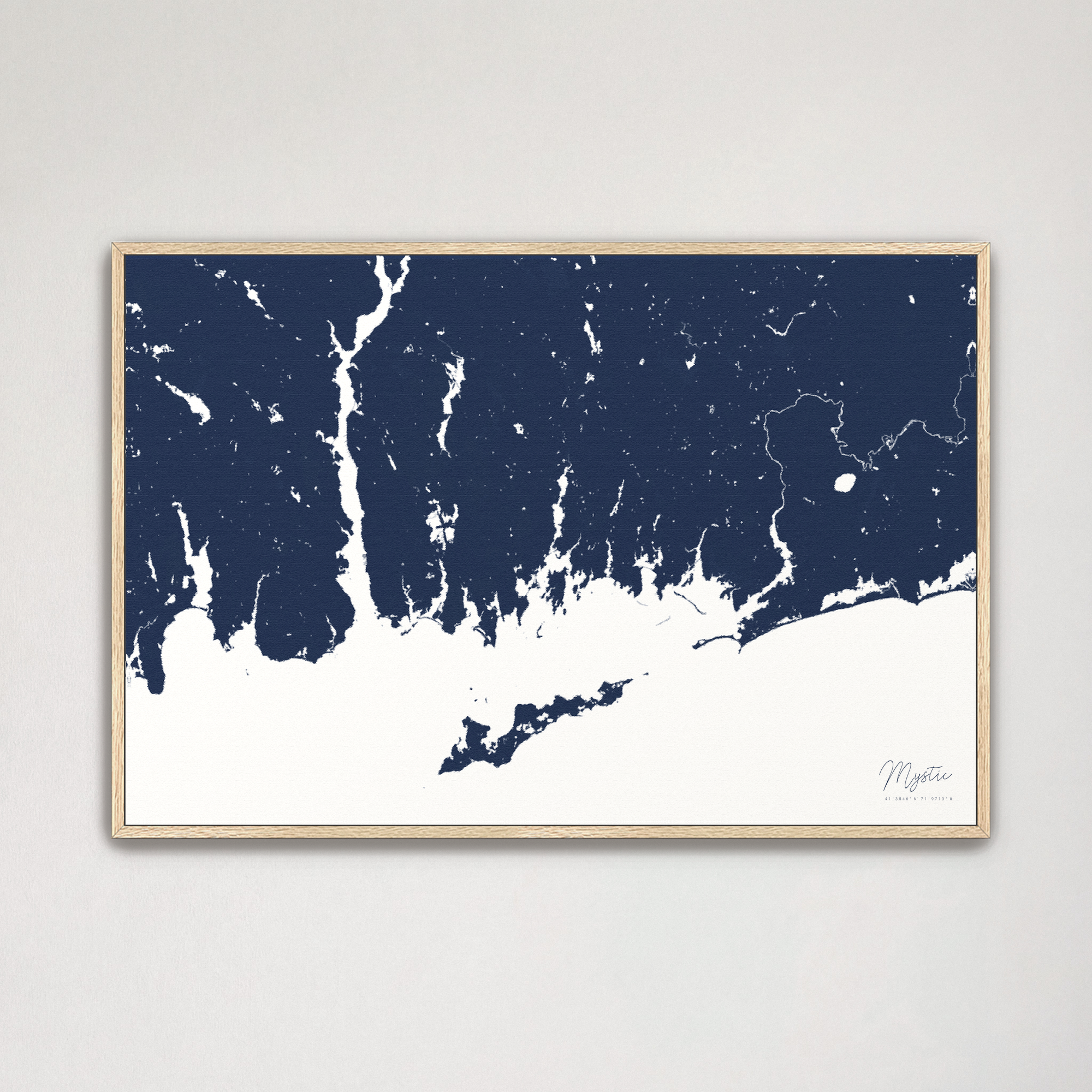 Mystic Coastal Map — Canvas Horizontal, navy, Natural Oak
