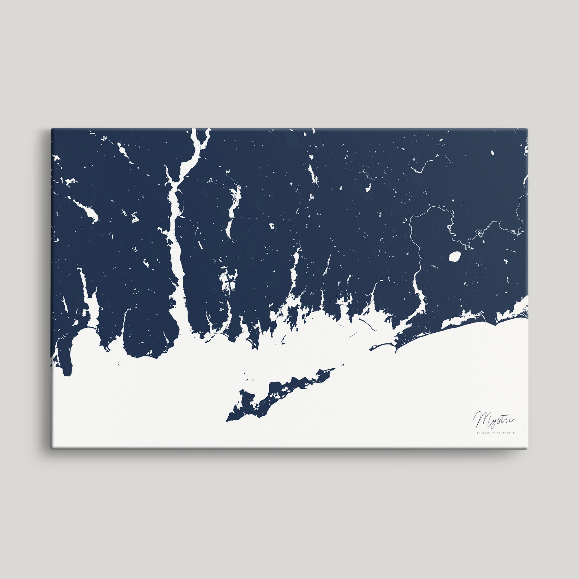 Mystic Coastal Map — Canvas Horizontal, navy, No Frame
