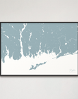 Mystic Coastal Map — Canvas Horizontal, soft-blue, Black Frame