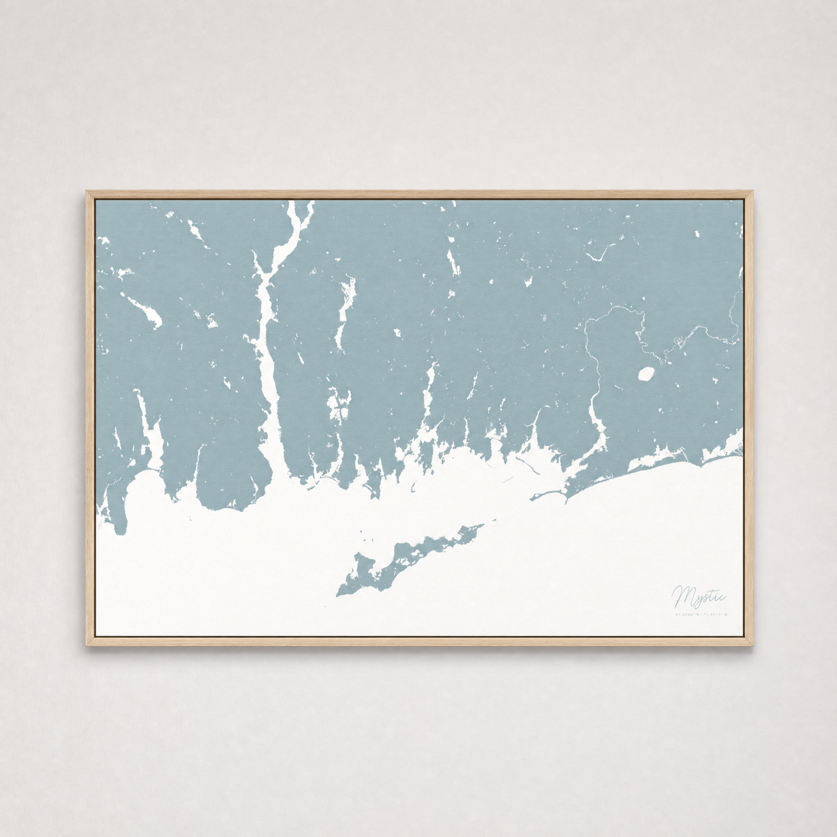 Mystic Coastal Map — Canvas Horizontal — soft-blue, Light Wood