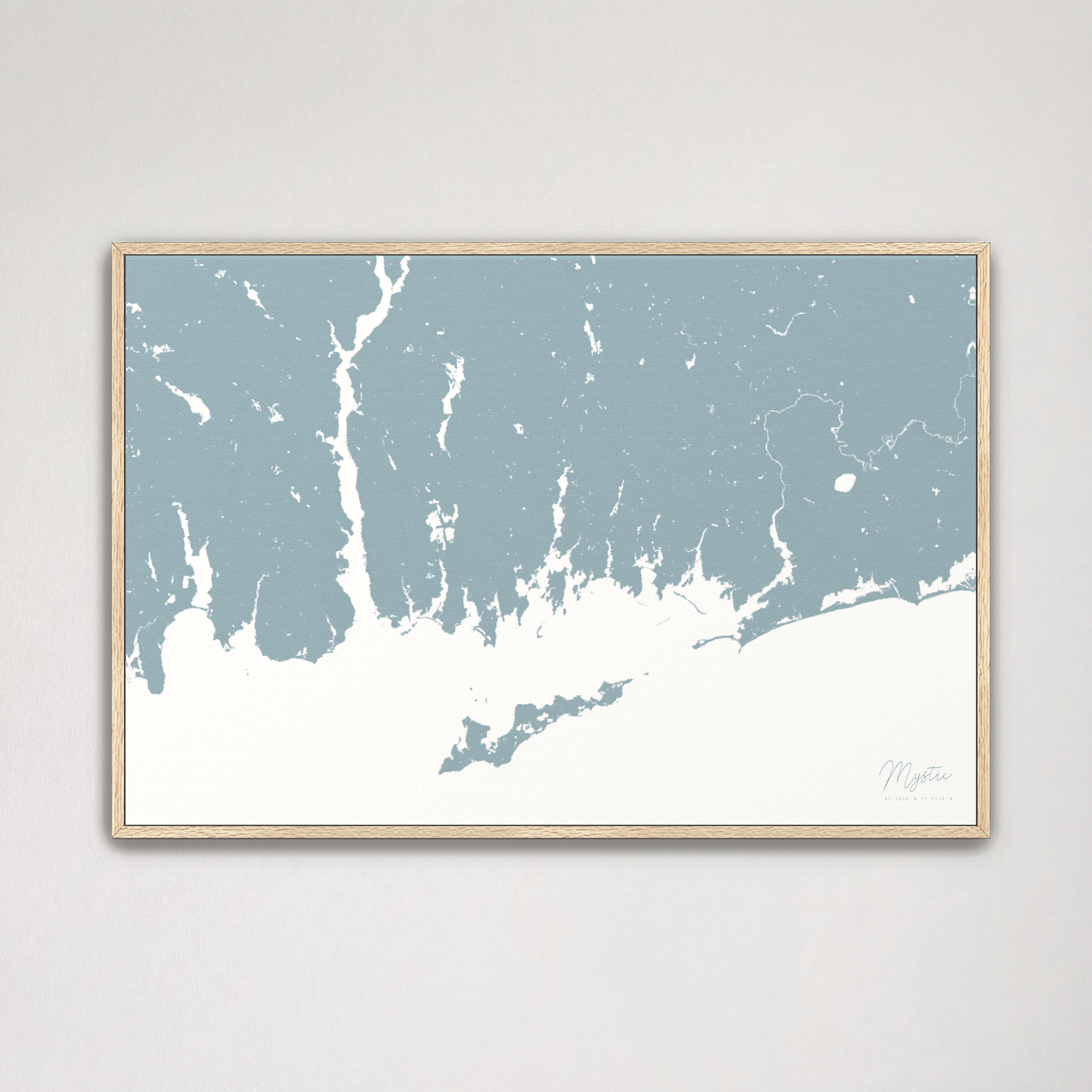 Mystic Coastal Map — Canvas Horizontal, soft-blue, Natural Oak