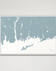 Mystic Coastal Map — Canvas Horizontal, soft-blue, White Frame