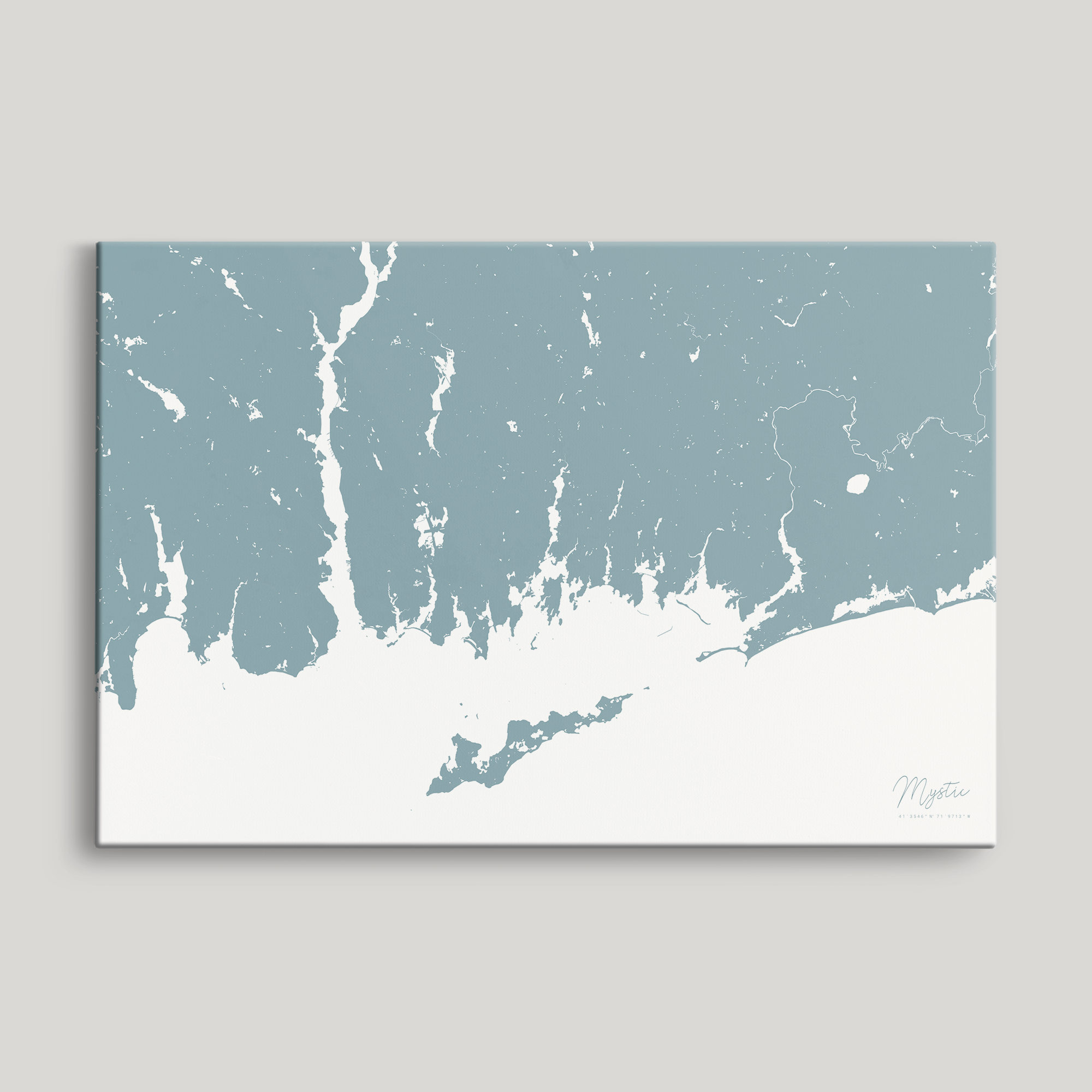 Mystic Coastal Map — Canvas Horizontal, soft-blue, No Frame