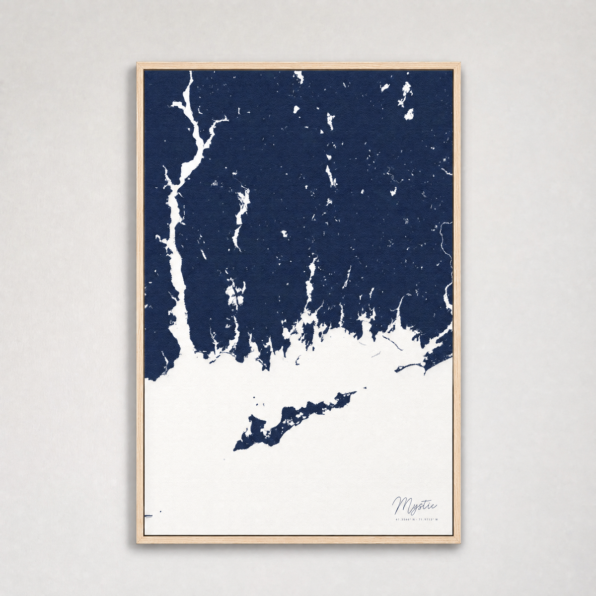 Mystic Coastal Map — Canvas Vertical — navy, Light Wood