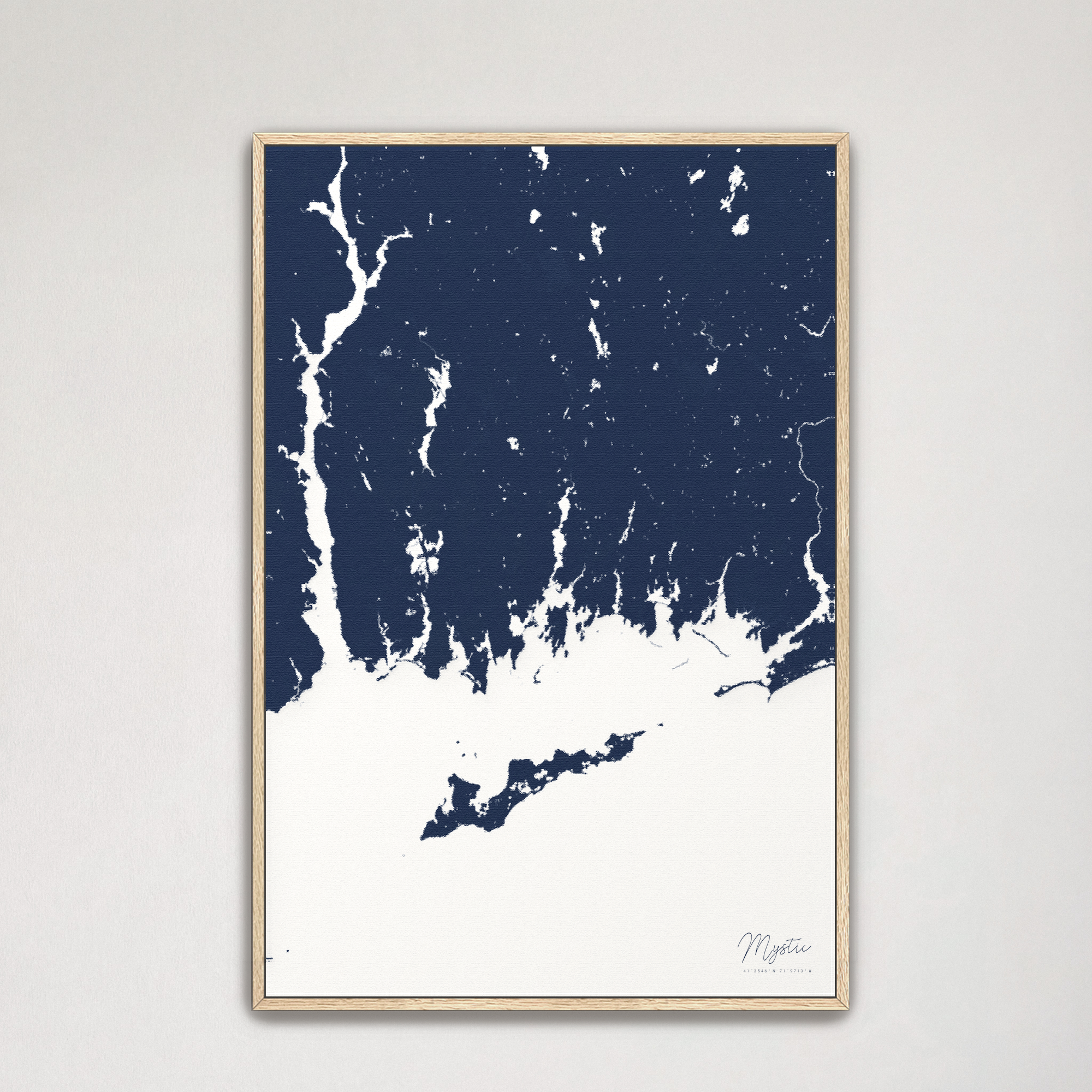 Mystic Coastal Map — Canvas Vertical, navy, Natural Oak