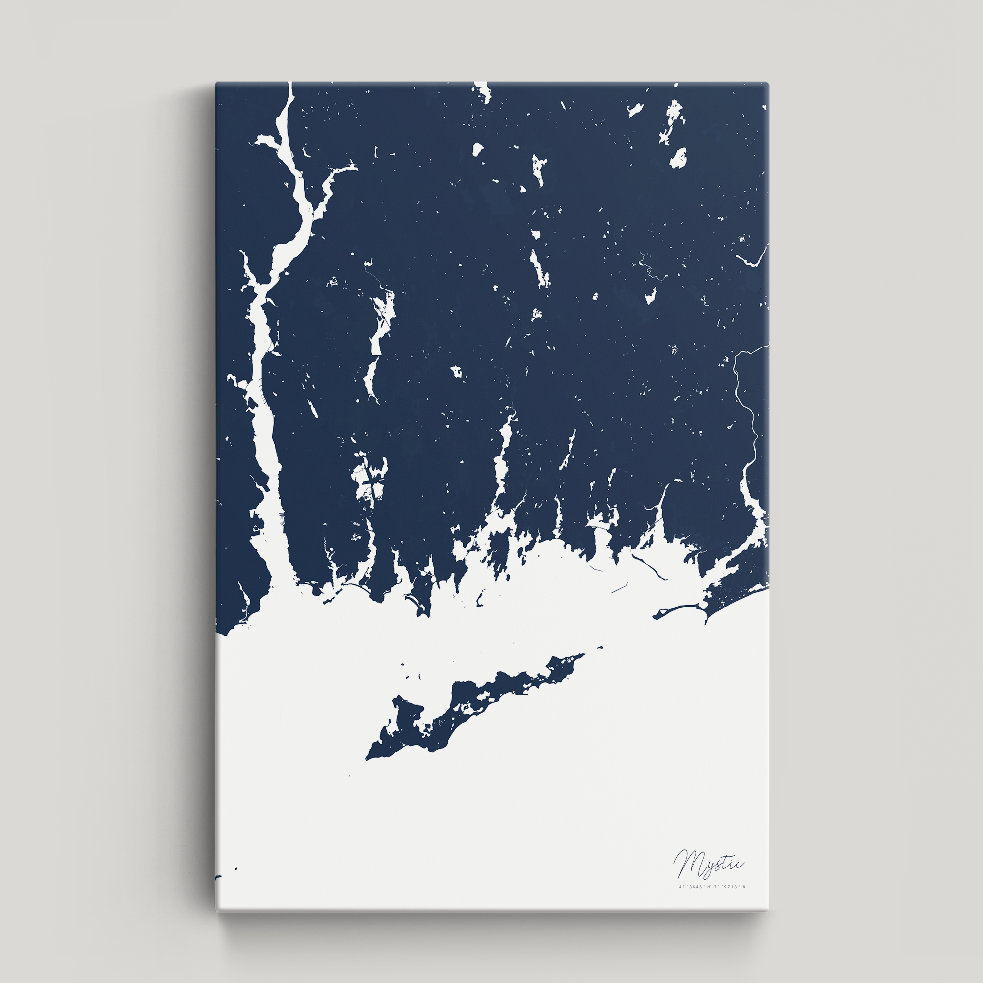 Mystic Coastal Map — Canvas Vertical, navy, No Frame
