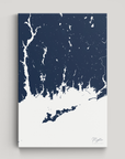 Mystic Coastal Map — Canvas Vertical, navy, No Frame