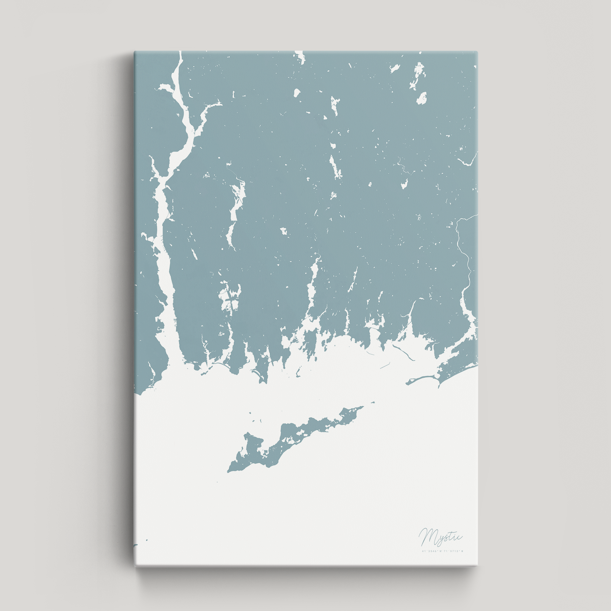 Mystic Coastal Map — Canvas Vertical, soft-blue, No Frame