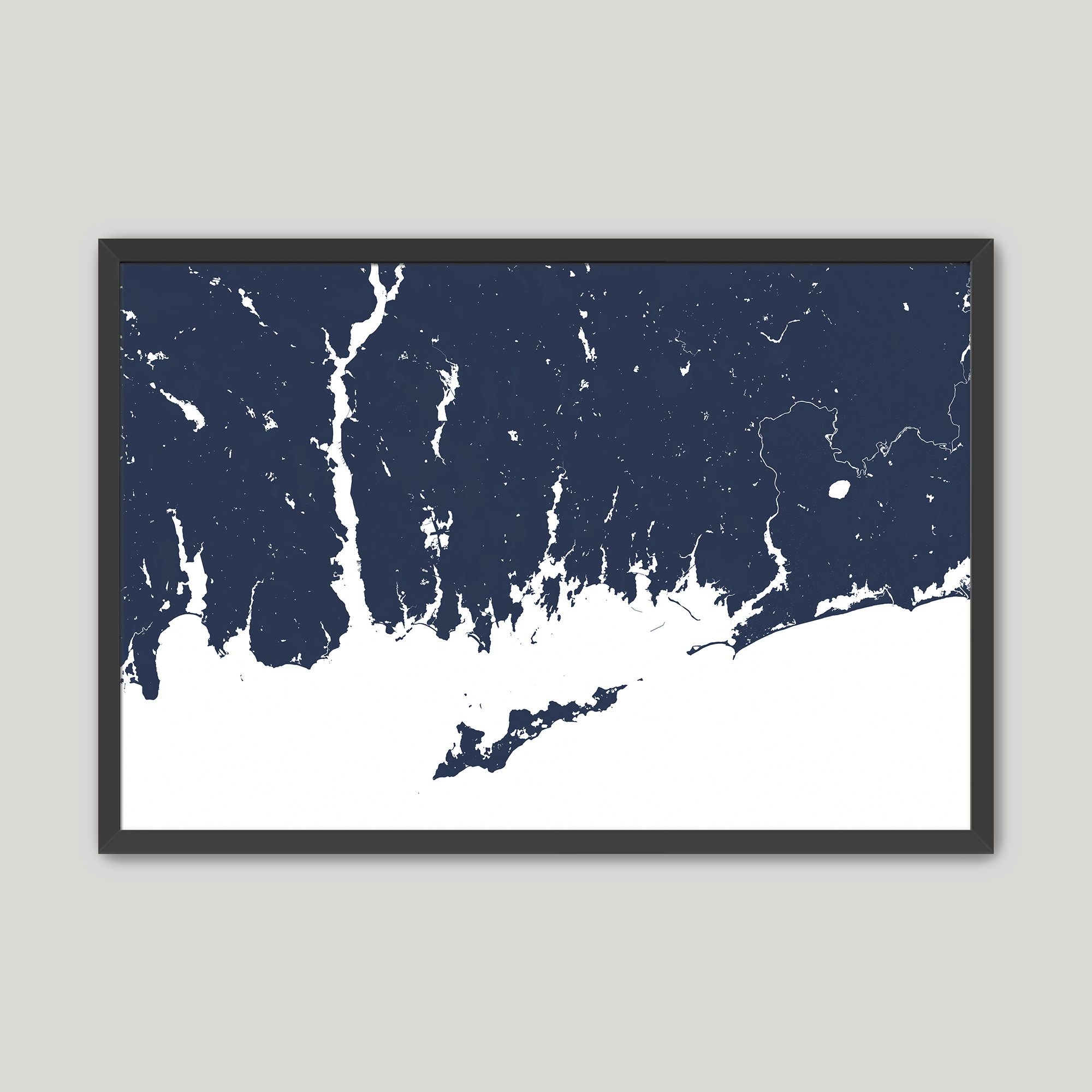 Mystic Coastal Map — Fine Art Print Horizontal, navy, Black Frame, 10x8