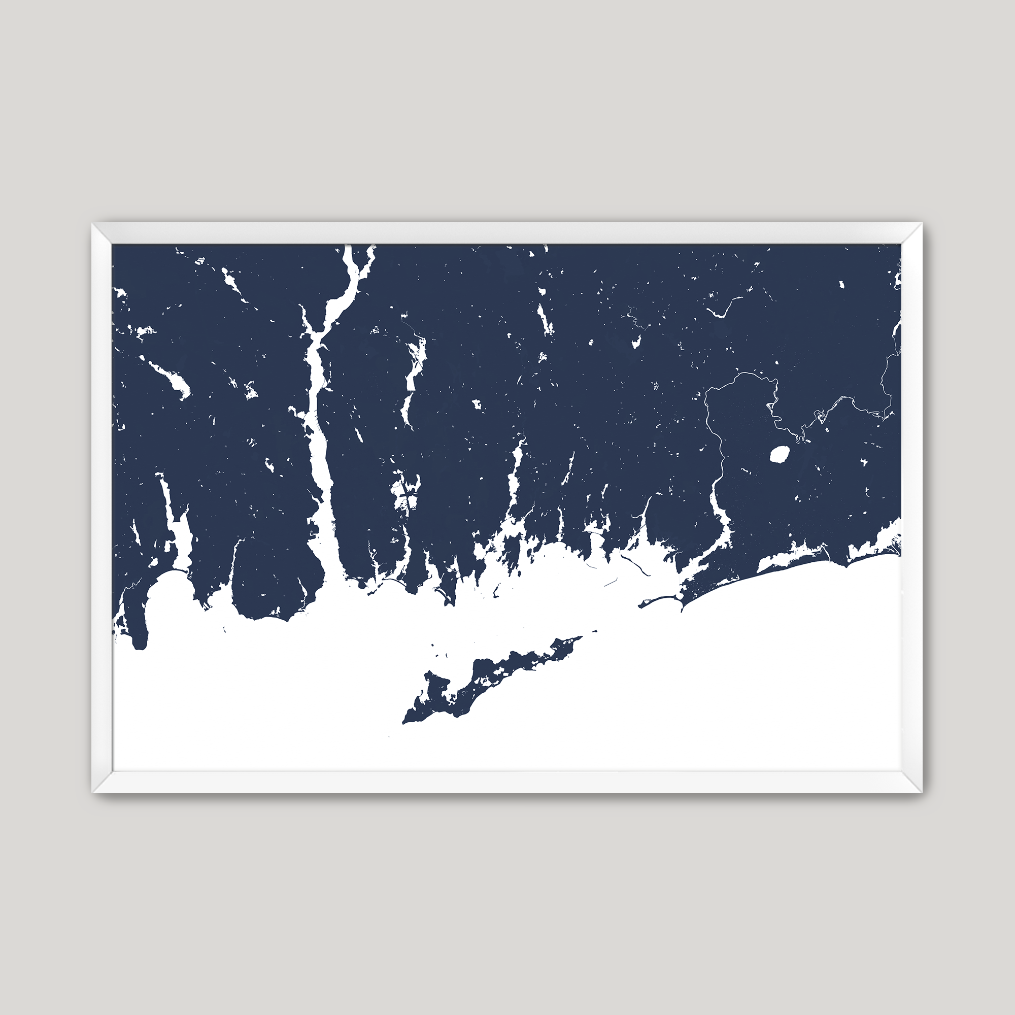 Mystic Coastal Map — Fine Art Print Horizontal, navy, White Frame, 10x8