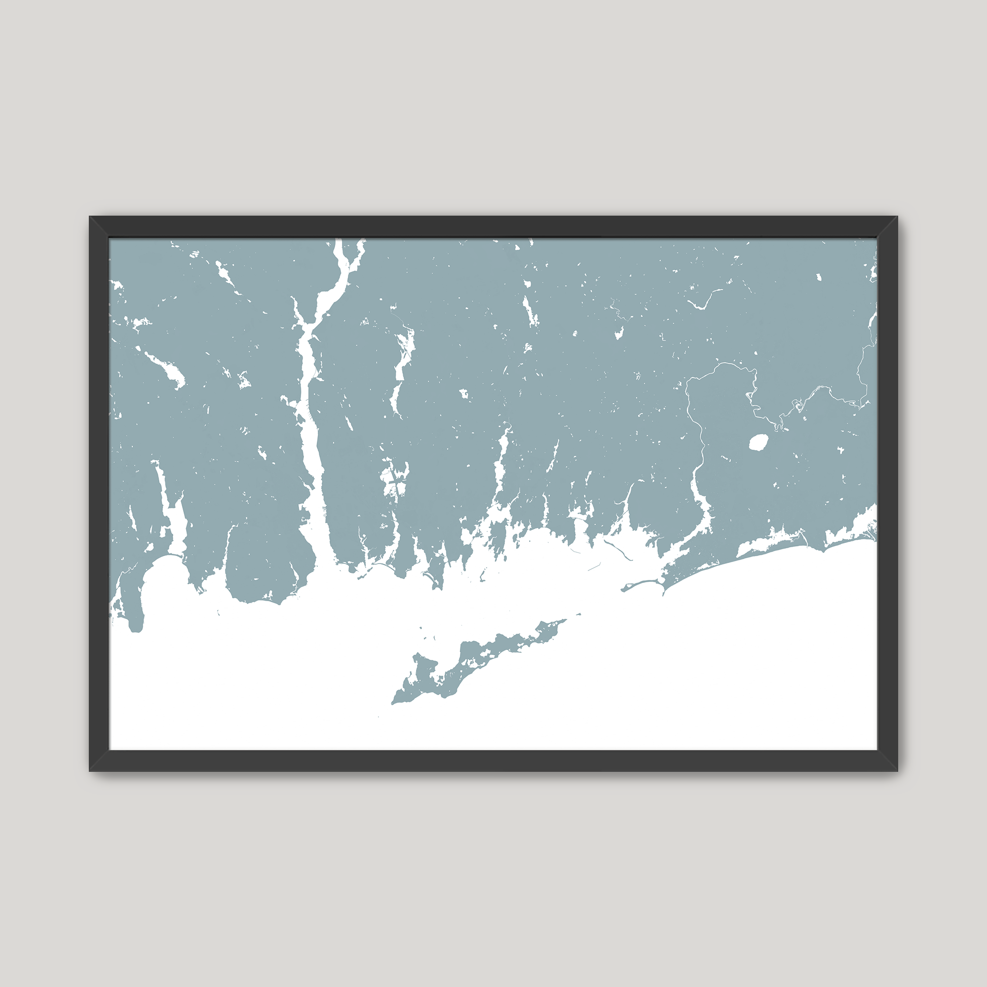 Mystic Coastal Map — Fine Art Print Horizontal, soft-blue, Black Frame, 10x8