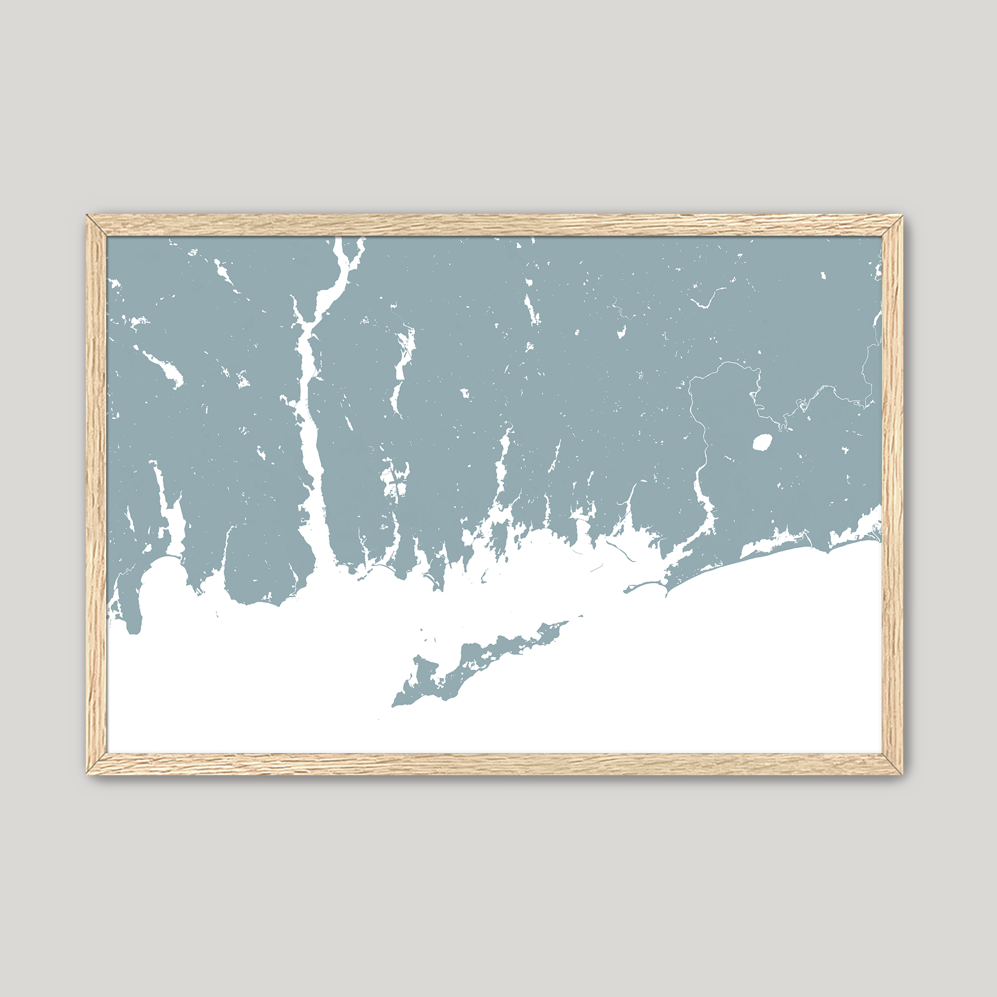 Mystic Coastal Map — Fine Art Print Horizontal, soft-blue, Oak, 10x8