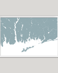 Mystic Coastal Map — Fine Art Print Horizontal, soft-blue, White Frame, 10x8