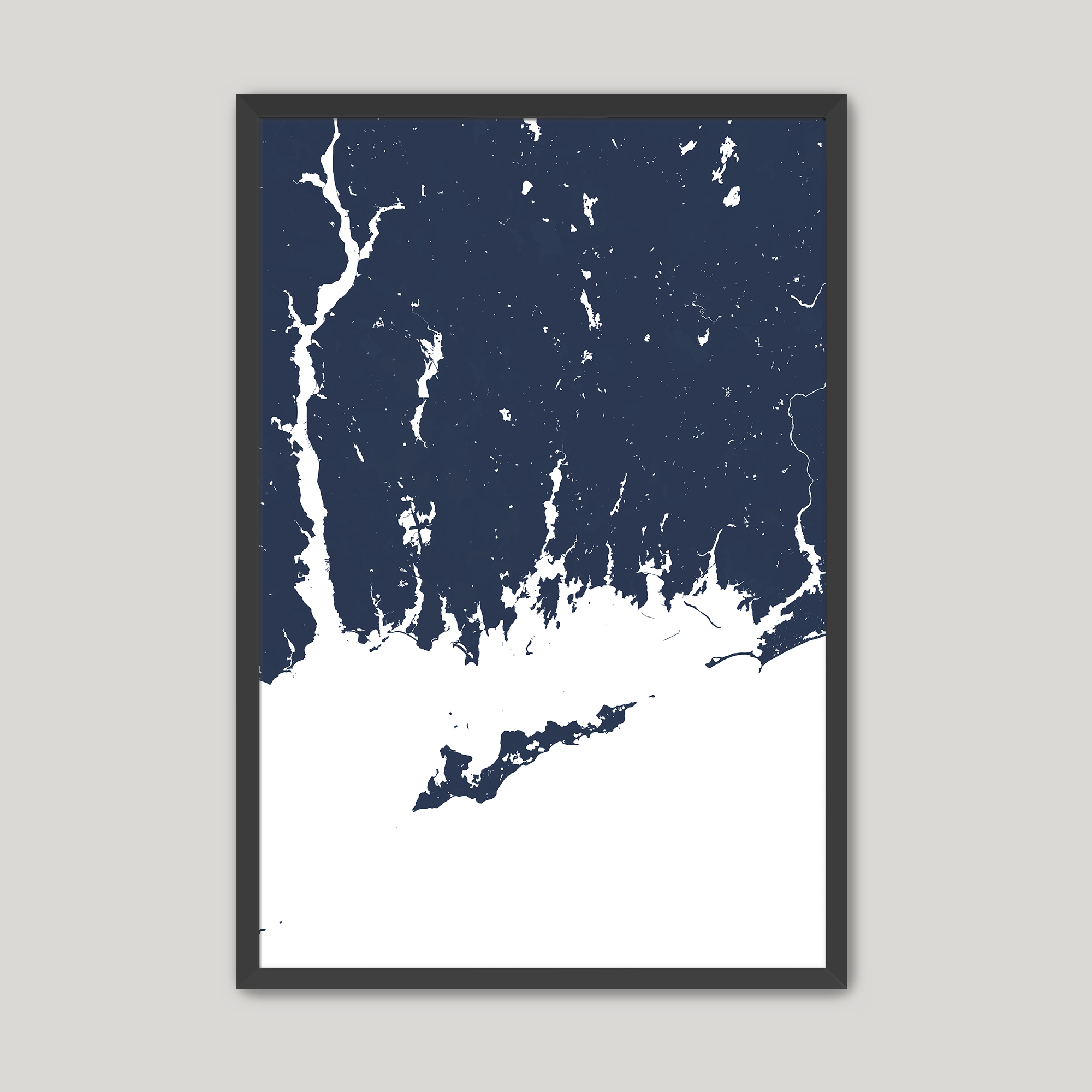 Mystic Coastal Map — Fine Art Print Vertical, navy, Black Frame, 8x10