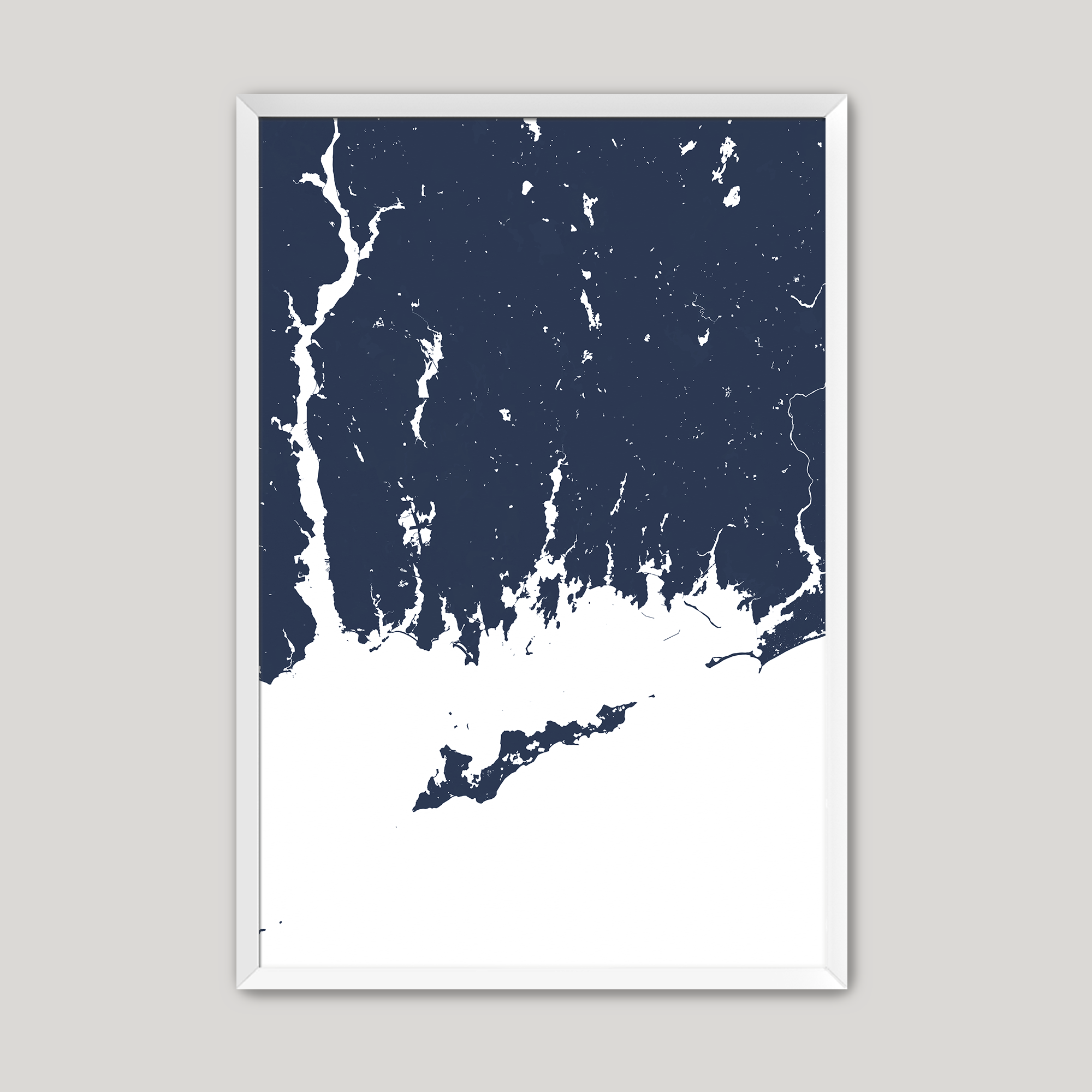 Mystic Coastal Map — Fine Art Print Vertical, navy, White Frame, 8x10