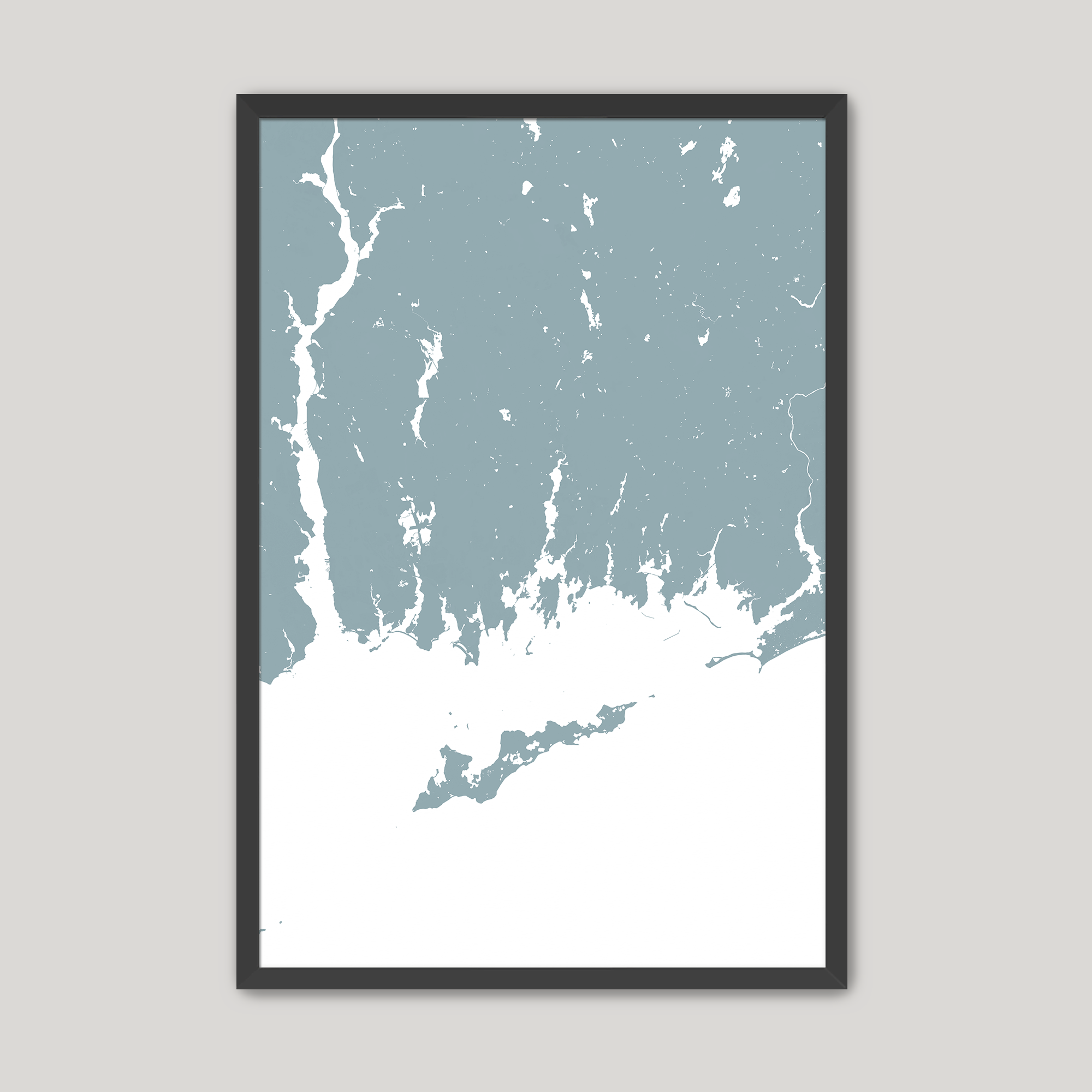 Mystic Coastal Map — Fine Art Print Vertical, soft-blue, Black Frame, 8x10
