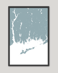 Mystic Coastal Map — Fine Art Print Vertical, soft-blue, Black Frame, 8x10
