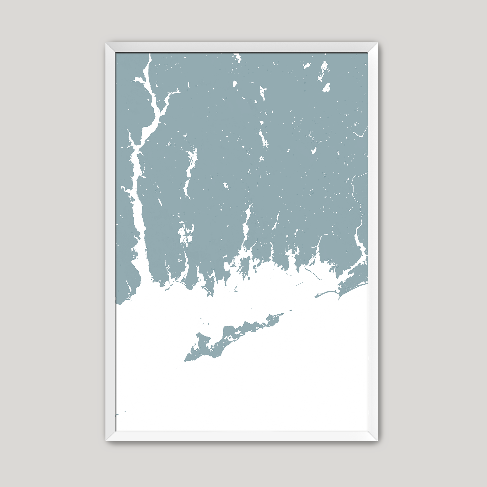 Mystic Coastal Map — Fine Art Print Vertical, soft-blue, White Frame, 8x10