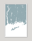 Mystic Coastal Map — Fine Art Print Vertical, soft-blue, White Frame, 8x10