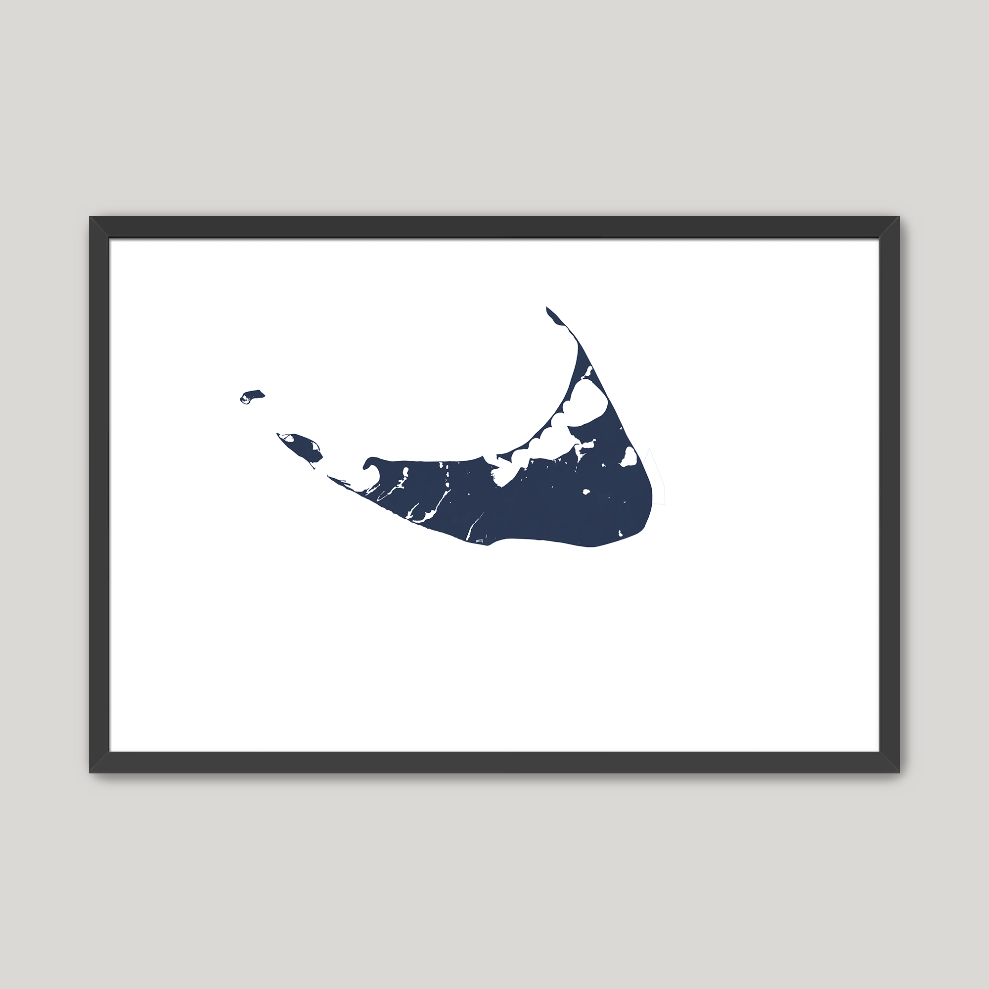 Nantucket Coastal Map — Fine Art Print Horizontal, navy, Black Frame, 10x8