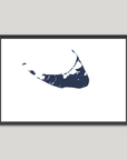 Nantucket Coastal Map — Fine Art Print Horizontal, navy, Black Frame, 10x8