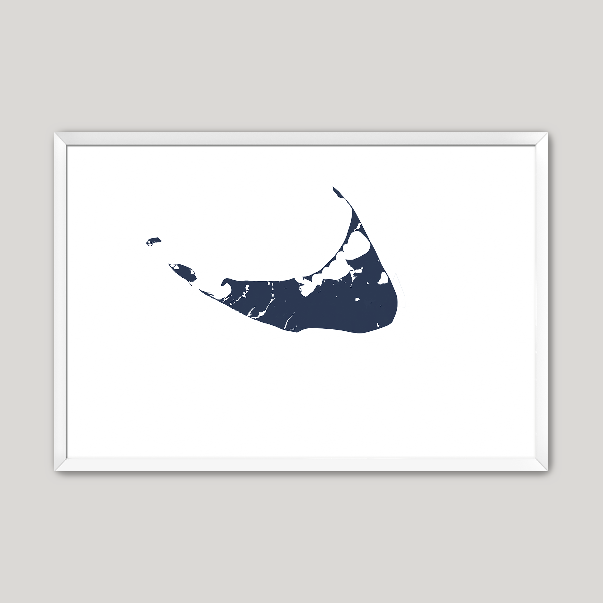Nantucket Coastal Map — Fine Art Print Horizontal, navy, White Frame, 10x8