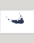 Nantucket Coastal Map — Fine Art Print Horizontal, navy, White Frame, 10x8
