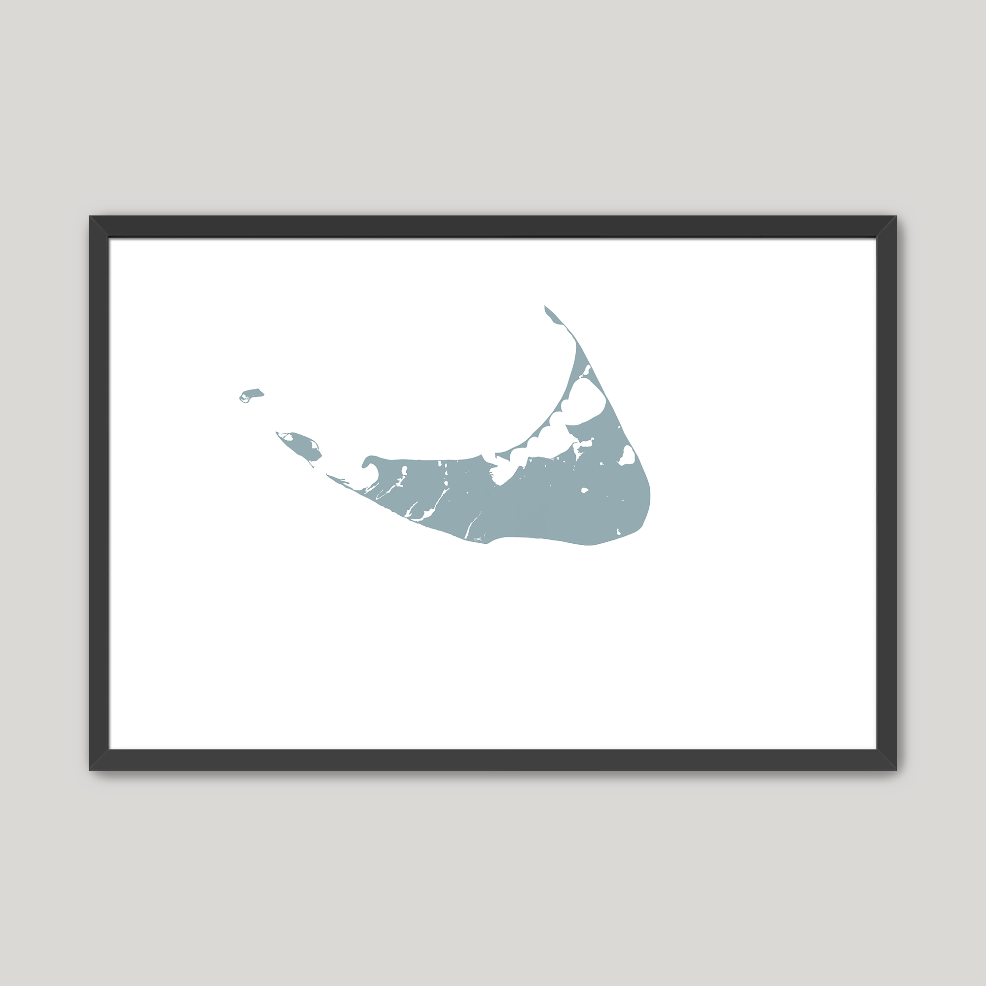 Nantucket Coastal Map — Fine Art Print Horizontal, soft-blue, Black Frame, 10x8