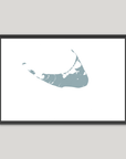 Nantucket Coastal Map — Fine Art Print Horizontal, soft-blue, Black Frame, 10x8