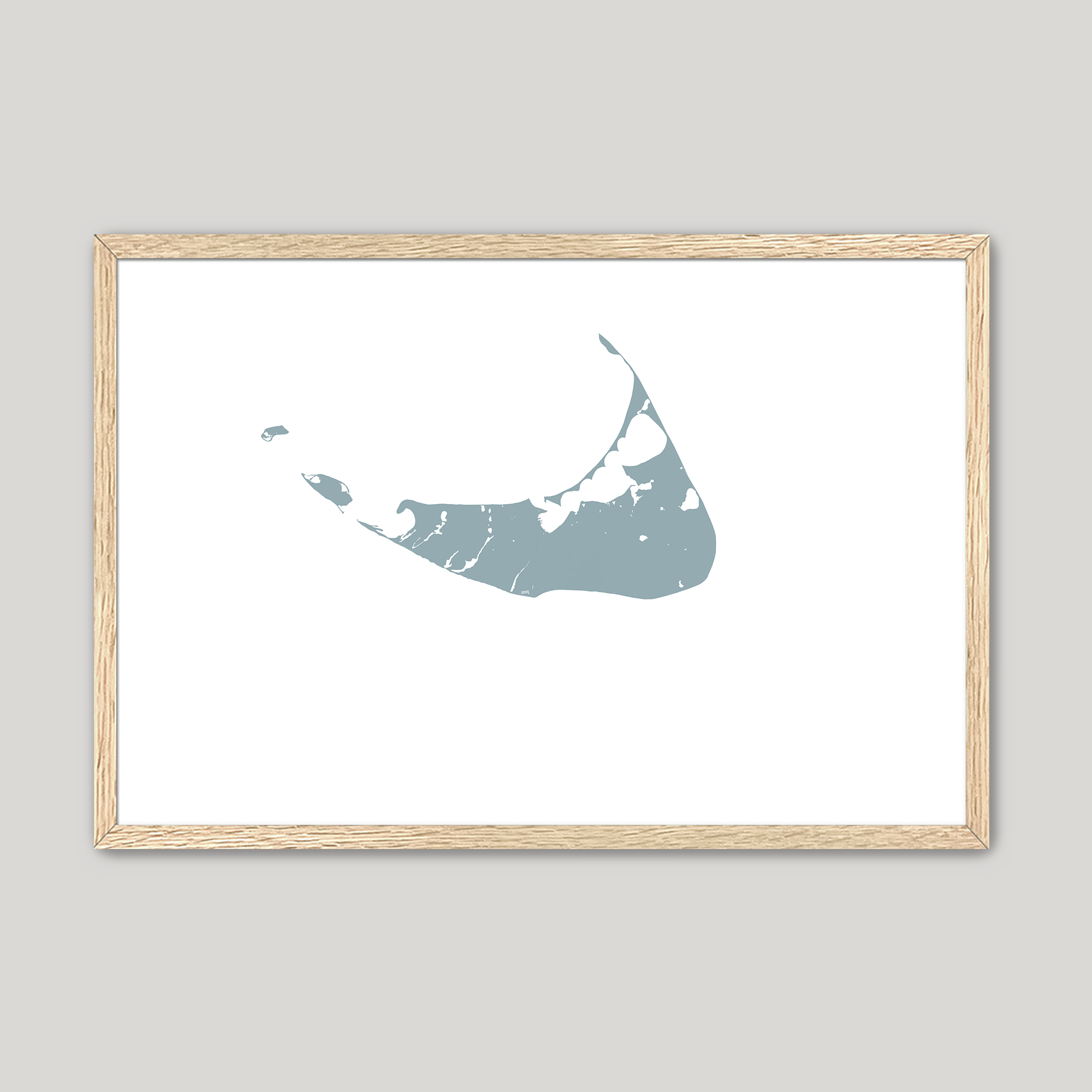 Nantucket Coastal Map — Fine Art Print Horizontal, soft-blue, Oak, 10x8