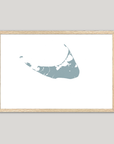 Nantucket Coastal Map — Fine Art Print Horizontal, soft-blue, Oak, 10x8