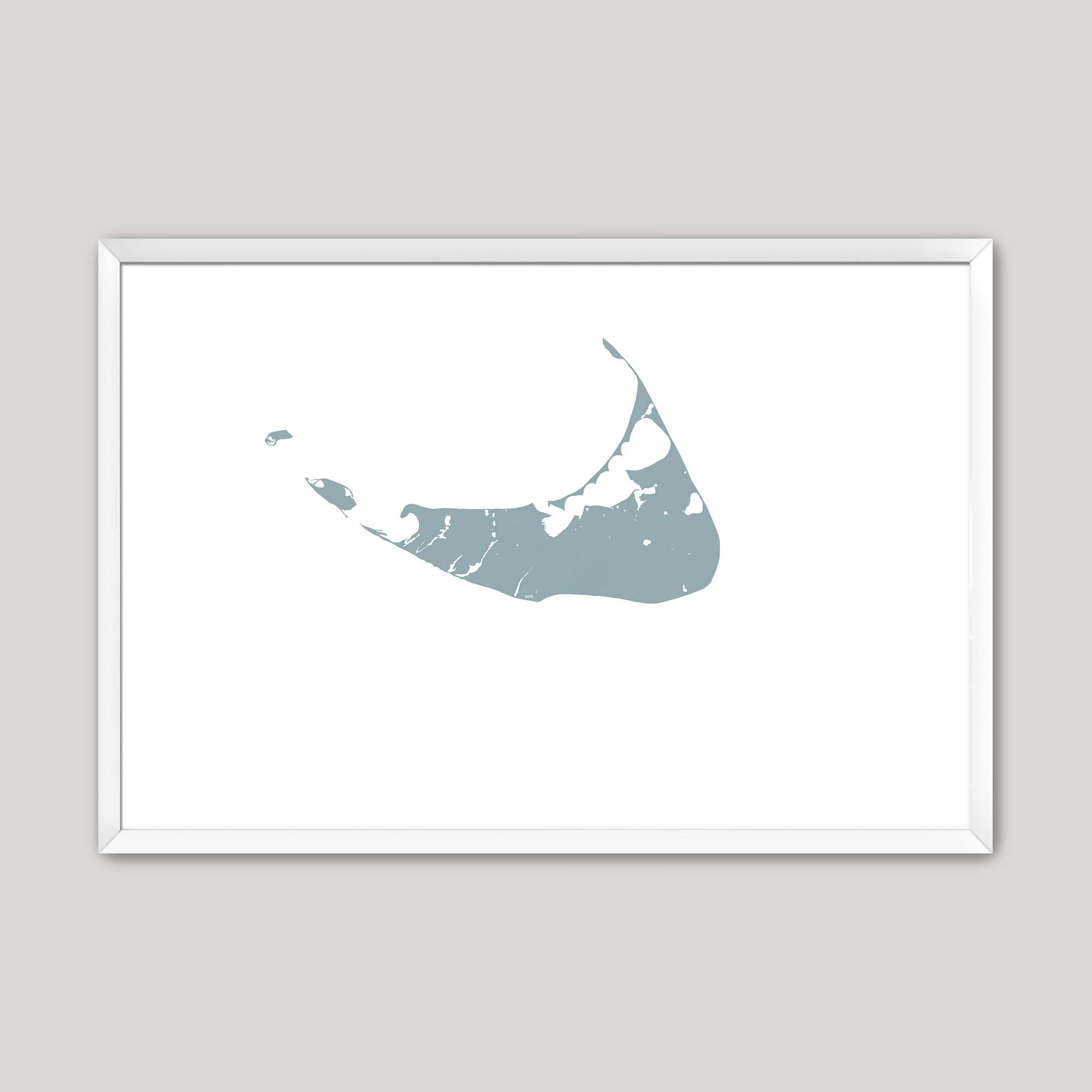 Nantucket Coastal Map — Fine Art Print Horizontal, soft-blue, White Frame, 10x8